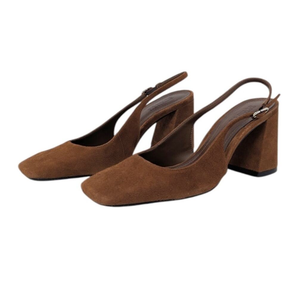 Schutz Tuckernuck Leia Block Brown Suede Slingback Heels Size 7.5B - Picture 2 of 6